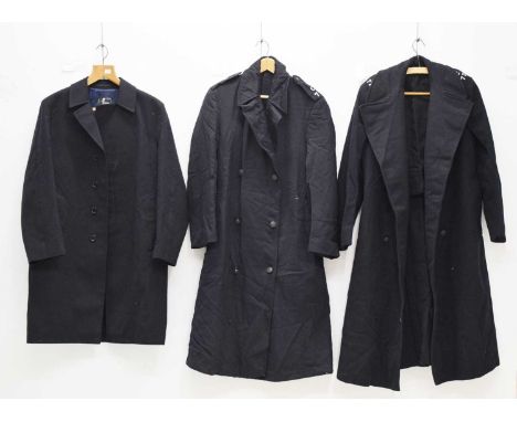 Police issue constable's overcoat with Bristol markings, together with a similar raincoat and overcoat, both bearing the offi