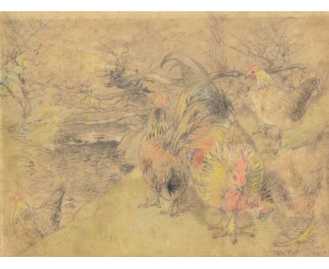 William Higgins (1820-1884) - Pencil sketch - Chickens in a landscape, signed and indistinctly dated 18*3. lower right, penci