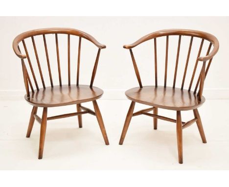 Ercol - Pair of Cowhorn stickback chairs, 49cm wide (seats widest point) x 66cm high (2)