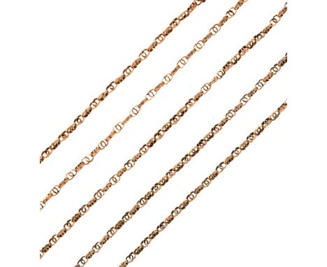 9ct fancy belcher link muff chain or longguard, 19.6g approx