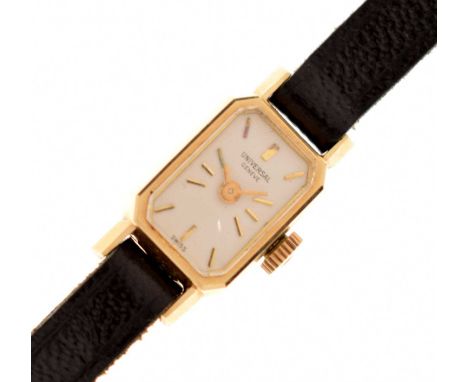 Universal Genève - Lady's 14k gold cased wristwatch, the white dial with applied gilt baton hour markers, signed manual wind 