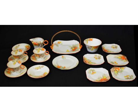Shelley Regent shape 'Cape Gooseberry' pattern porcelain part tea set, shape no. 781613, pattern no. 12299, comprising sandwi