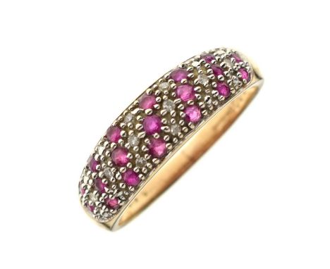 9ct gold ruby and diamond multi stone dress ring, size Q approx, 2.5g gross approx