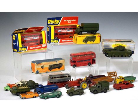 Dinky Toys - Four boxed diecast model vehicles comprising; 651 'Centurion Tank', 621 '3-Ton Army Wagon' and two 289 'Routemas
