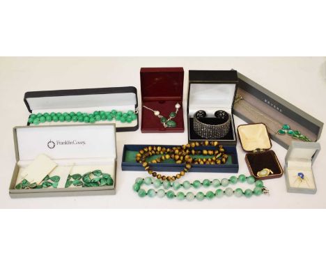 Quantity of costume jewellery including a pearl and aventurine necklace, Pilgrim Danish design green enamelled flower necklac