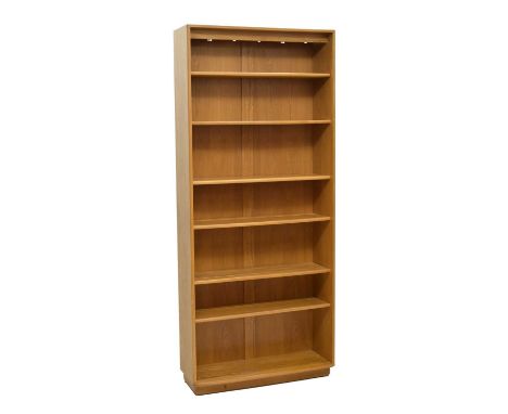 Ercol - Large Windsor elm open bookcase with five adjustable and two fixed shelves, 91.5cm x 30cm x 214cm high 