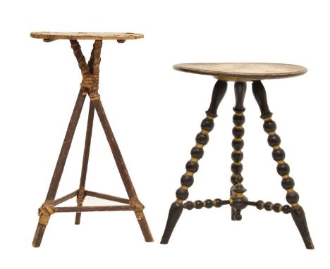Late Victorian ebonised and parcel gilt 'gypsy' table, the circular top raised on bobbin turned supports, together with a tab