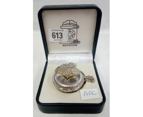 SILVER COLOURED MASONIC POCKET WAT WITH CHAIN BY KEYSTONE