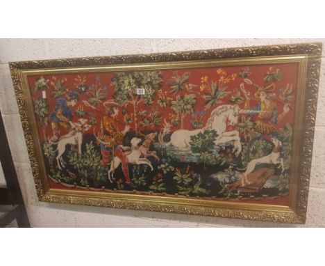 3 GOLD FRAMED TAPESTRY PICTURES