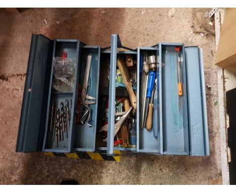BLUE METAL CONCERTINA TOOLBOX WITH CONTENTS