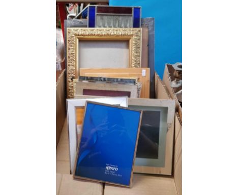 THREE CARTONS OF MIXED METALWARD, INCLUDING COPPER WASHING DOLLY HEAD, BRASS TRAYS, A CAT CD RACK, METAL MUGS AND PICTURE FRA