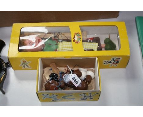A BOXED PELHAM SL PUPPET, Gretel, in damaged later yellow window box, with a boxed Pelham Bengo puppet, complete with instruc