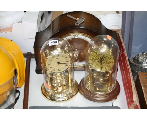 TWO DOMED ANNIVERSARY CLOCKS, and a Westminster Chimes mantel clock (key) (3)