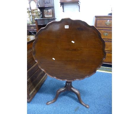 A 19TH CENTURY MAHOGANY CIRCULAR TILT TOP TRIPOD TABLE, approximate size diameter 74cm x height 70cm