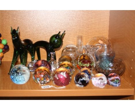 VARIOUS GLASS ORNAMENTS, PAPERWEIGHTS, VASES, etc, to include Caithness 'Cauldron', 'Mooncrystal', 'Pebble', 'Splashdown' etc
