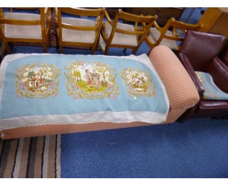 A DECORATIVE NEEDLEWORK/TAPESTRY, with pale blue background and a similar example etc (3)