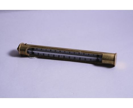 A BRASS CASED HANGING REVOLVING CYLINDRICAL THERMOMETER, by Negretti & Zambra, London