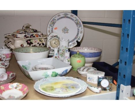 VARIOUS CERAMICS AND GLASS, to include Masons 'Mandalay' tureen and ladle, Portmeirion timepiece, Caithness timepiece, Aynsle