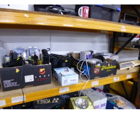 THREE BOXES AND LOOSE, containing a quantity of electrical miscellaneous including a Sansui amplifier, Calibra audio speaker,