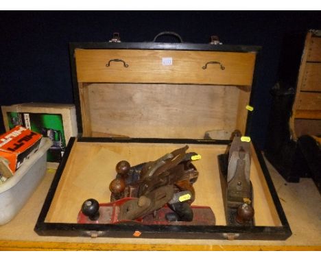 A PAINTED TOOL CHEST, revealing one interior drawer containing a quantity of hand tools, etc and various loose items