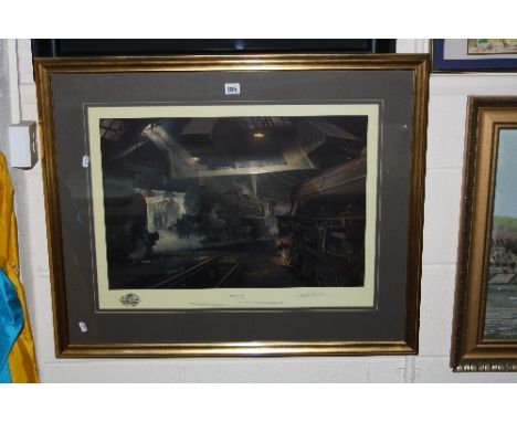 DAVID SHEPHERD, Willesden Sheds, pencil signed print, approximately 46cm x 62cm, together with Peter Lindsey Highland Cattle 