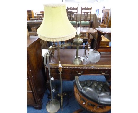 A STANDARD LAMP WITH SHADE, adjustable reading lamp and a table lamp (3)