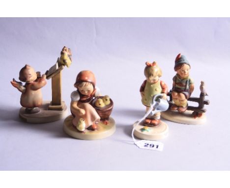 FOUR HUMMEL FIGURES, 'Little Gardener' HUM74, 'Chick Girl' HUM57, 'Bird Duet' HUM169 and another (a/f) (4)