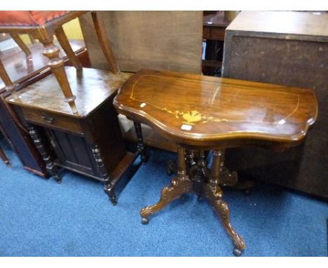 AN ITALIAN STYLE FOLD OVER CARD TABLE, and a small cupboard with drawer (sd) (2)