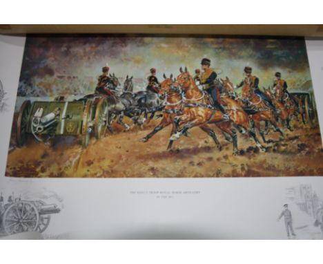 A TUBE CONTAINING BLANK BACK SHEETS FOR PHOTOGRAPHS AND COLOURED PRINT, 'The Kings Troop RHA' in the 90's, also a small oblon