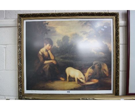 SIMON HOWARD, child with piglets, signed Limited Edition, 14/500 print, approximately 62.5cm x 75cm