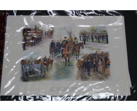 A NUMBER OF ARTISTS PROOFS FOR SCROLLED PRINT, of Northumbrian Regiment R.A (7), large and colourful, two prints of the Crest