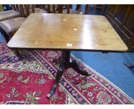 A 19TH CENTURY RECTANGULAR TILT TOP TRIPOD TABLE, approximate size length 76cm x width 58cm x height 69cm