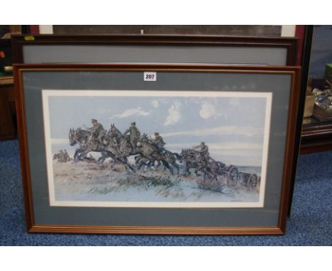 EIGHT LARGE FRAMED MILITARY PRINTS, all with Royal Artillery interest, 'The Siege of Seringapatam 1799', WWI scene of relatin