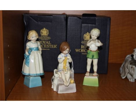 THREE ROYAL WORCESTER DAYS OF THE WEEK FIGURES, to include 'Saturday's Child' (girl), 'Friday's Child' (boy) and 'Monday's Ch