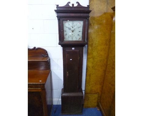 A GEORGIAN OAK CASED LONGCASE CLOCK, 30 hour movement, square painted face unmarked, approximate height 196cm (sd, losses, et