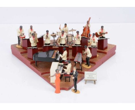 Latin-American Dance Orchestra, in white jackets, standard 'Britains' 54mm scale loose orchestra, 15 figures, plus instrument