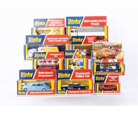 1970's Dinky Toy Cars & Commercials, 244 Plymouth Police Car, 124 Rolls Royce Phantom V, 222 Hesketh 308 E Racing Car, 206 Cu