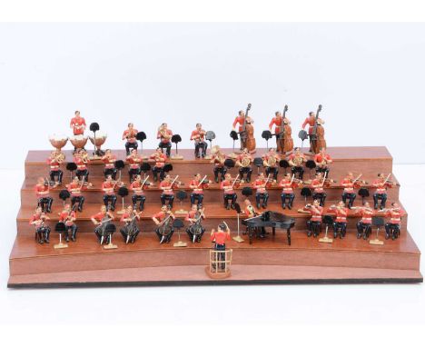 41pce Military Orchestra in Mess Dress,  standard 'Britains' 54mm scale loose figures, complete with piano, conductors dais, 