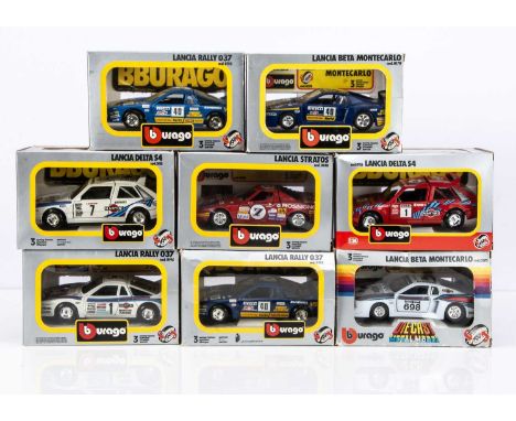 1980's-90's Bburago 1:24 Scale Cars, 0195 Lancia Rally 037 (3), Cod.0115 Lancia Delta S4 (2), Cod.0170 Lancia Beta Montecarlo