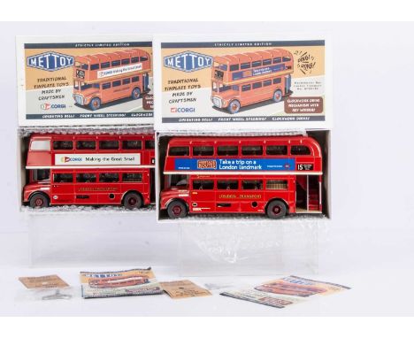Modern Mettoy Tinplate Clockwork Routemaster Buses, two examples MT00101 and MT00103, both limited editions, in original boxe
