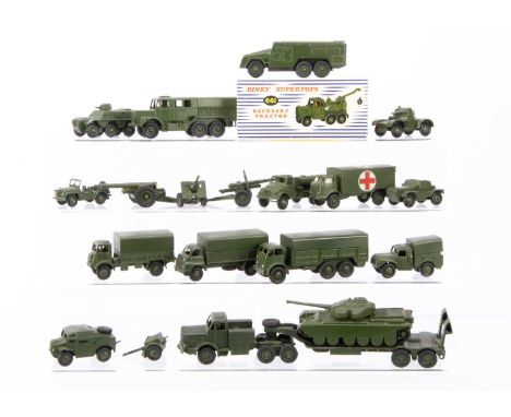 Military Dinky Toys, including 661 Recovery Tractor, in original box with loose 660 Tank Transporter, 651 Centurion Tank, 622
