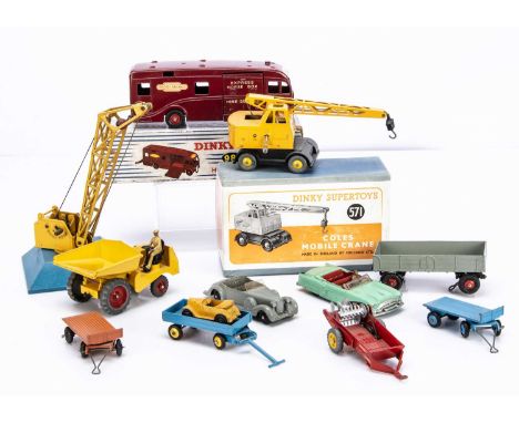 Dinky Toy Commercial Vehicles & Cars, 571 Coles Mobile Crane, 981 Horse Box, in original boxes (981 base replaced), with loos