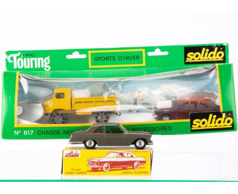 Solido Lancia Diecast Models, 121 Lancia Flaminia Pinin Farina Coupe, metallic grey body, red interior, Winter Sports Touring