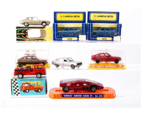 Politoys/Polistil Lancia Diecast Models, Art. 509 Lancia Flavia Sport Zagato 1800, E41 Lancia Beta 1800 (2), both metallic bl