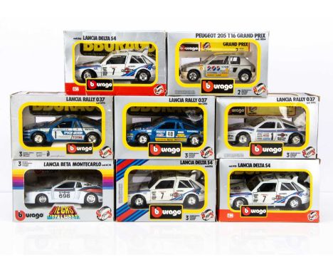 1980's-90's Bburago 1:24 Scale Cars, Cod.0124 Peugeot 205 T16 Grand Prix, Cod.0195 Lancia Rally 037 (3), Cod.0115 Lancia Delt