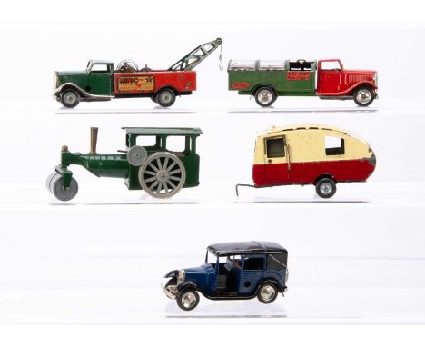 Tri-ang Minic Tinplate Clockwork Toys, 32M Dust Cart, 48M Breakdown Lorry, 33M Steam Roller, 35M Taxi Cab, 16M Caravan, F-G, 