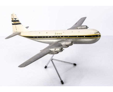 A 1950's 1:72 Wooden B.O.A.C Boeing 377 Stratocruiser 'Canopus' Display Model, on tripod stand, 'G-ALZK' registration to tail
