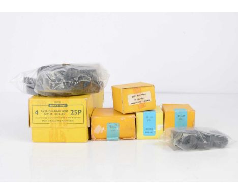 Dinky Toys 25P Aveling-Barford Diesel Roller Trade Box, with a quantity of boxed spare tyres and tracks, 027, 096, 097, 087, 
