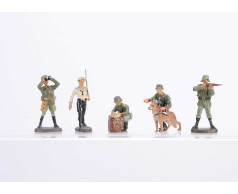 Elastolin 70-75mm scale composition figures comprising WW2 German Army officer with binoculars, officer kneeling with map, so