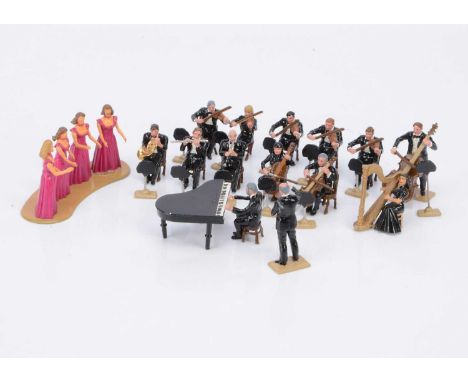 Loose Dance Band with 4-pce singers vignette, standard 'Britains' 54mm scale loose dance band scene, 14 figures plus instrume